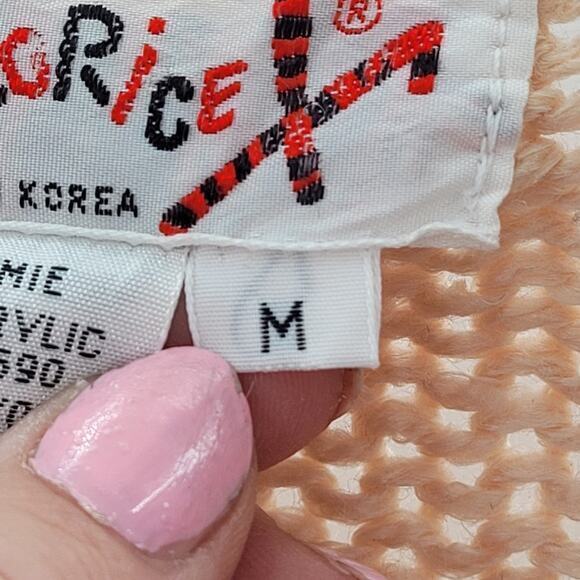 Licorice Vintage Peach Cream Striped Cable Knit V neck Cardigan Sweater Jacket - Picture 12 of 13